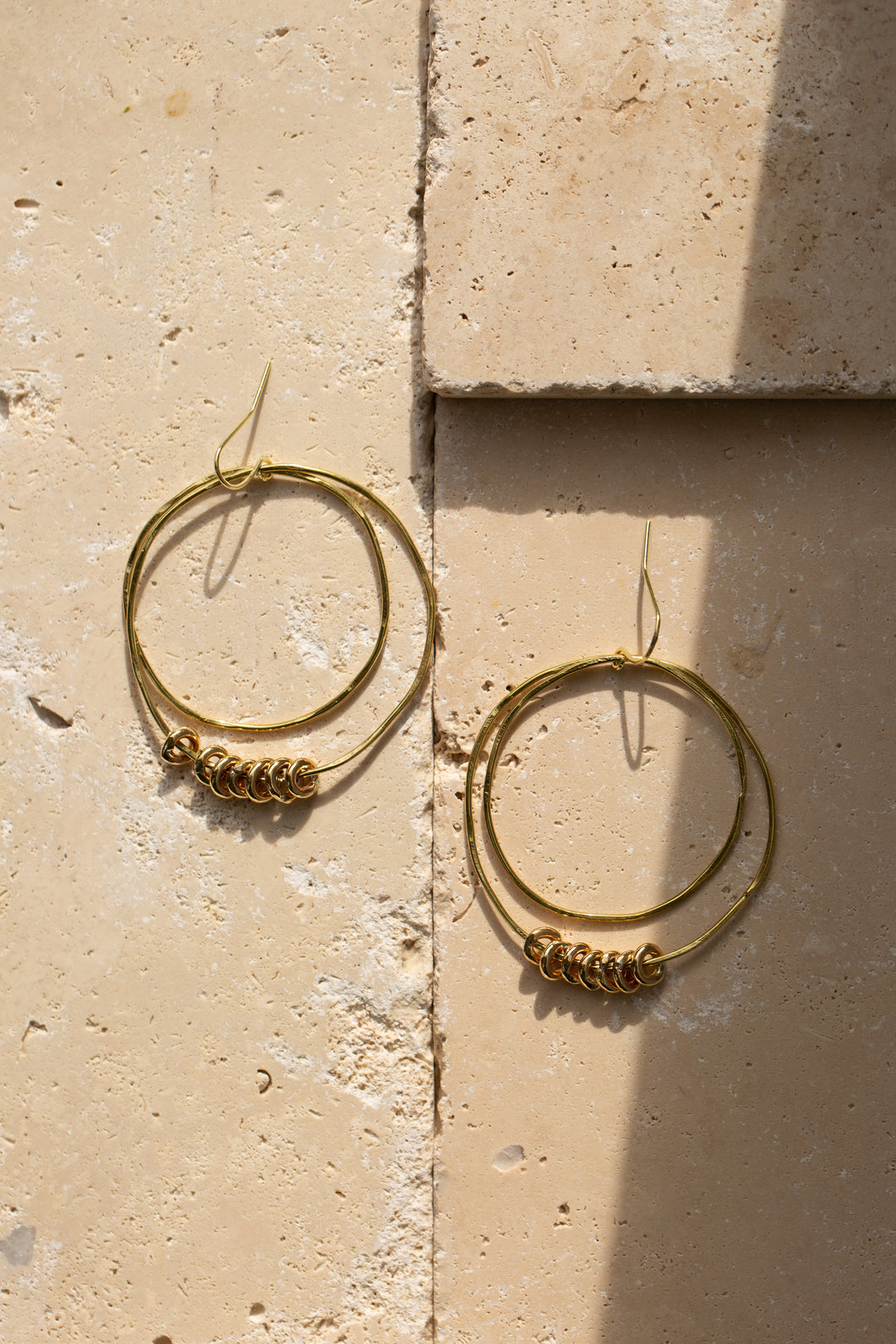 Double Hoops with Handmade Beads in Brass